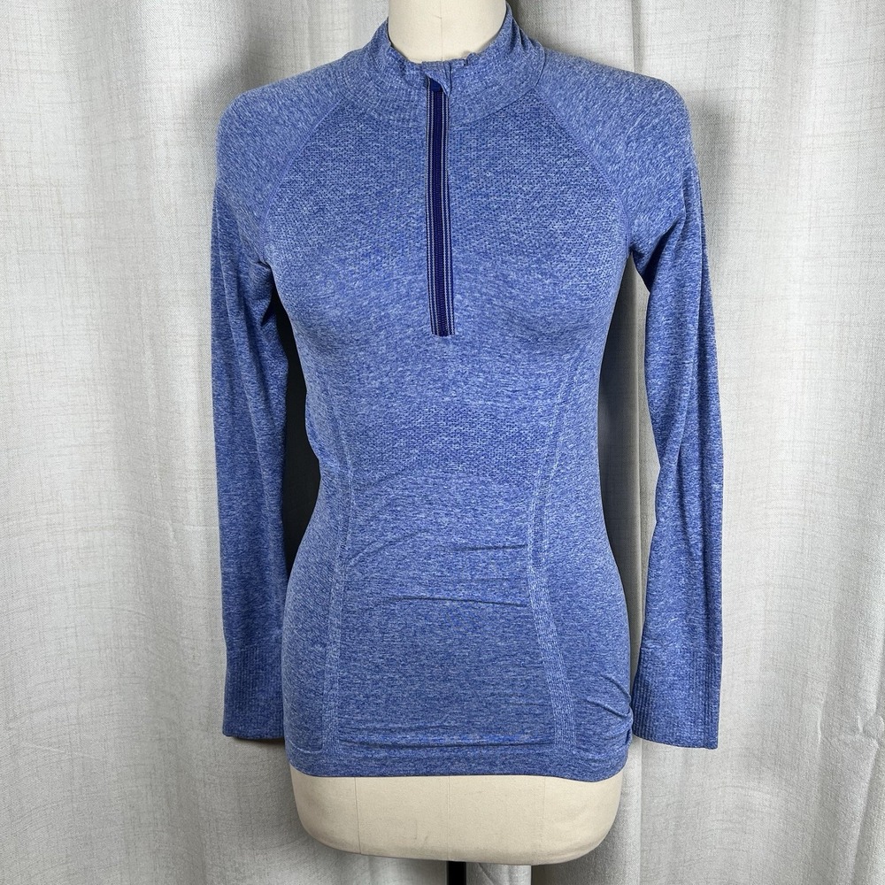 Athleta Fastest Track Space‎ Dye Blue 1/2 Zip Pullover Long Sleeve Top XS